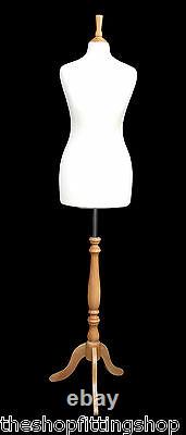 DELUXE Size 8 Female Dressmakers Dummy Mannequin Tailors Cream Bust Beech Stand
