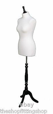DELUXE Size 8 Female Dressmakers Dummy Mannequin Tailors Cream Bust Black Stand