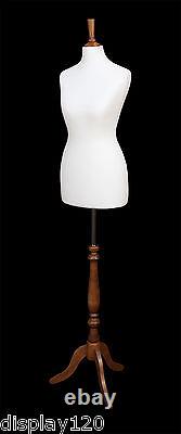 DELUXE Size 8 Female Dressmakers Dummy Mannequin Tailors WHITE Bust ROSE Stand