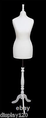 DELUXE Size 8 Female Dressmakers Dummy Mannequin Tailors WHITE Bust White Stand