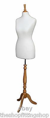 DELUXE Size 8 Female Dressmakers Dummy Mannequin Tailors White Bust Beech Stand