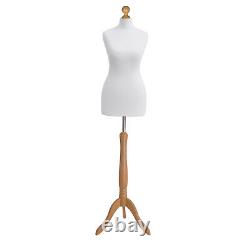 Dressmakers Female Tailors Dummy White 20/22 Light wood Tripod Stand