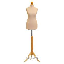 Female Size 8/10 Tailors Dummy Torso Bust Cream Light Wood TRIPOD Stand