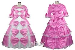 France maid Sissy Girl Pink pvc bowknot lockable Dress cosplay costume Tailored