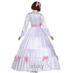 French Girl Maid Sissy Lockable White Satin Long Dress Cosplay Costume Tailored