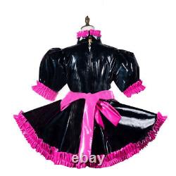 French Maid Sissy Sexy Girl Lockable Black PVC Dress cosplay costume Tailor-made