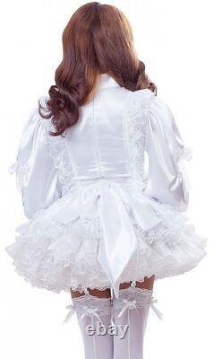 French Sissy Girl Sexy maid Lockable Satin Puffy Dress Cosplay Costume Tailored