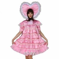 Girl Maid Baby Sissy Lockable pink Satin Dress cosplay costume Tailor-made