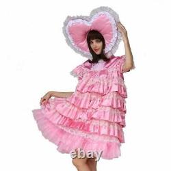Girl Maid Baby Sissy Lockable pink Satin Dress cosplay costume Tailor-made