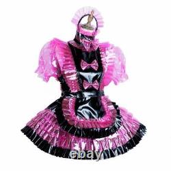 Girl Sissy Sexy Maid Pink clear Pvc Lockable Dress Cosplay Costume Tailor-made