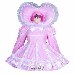 Girl sexy Maid Sissy Lockable Pink PVC Dress cosplay Costume CD/TV Tailored