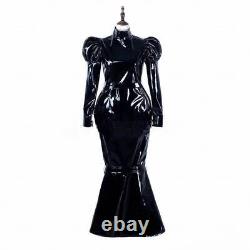 Girl sissy Sexy Maid Black PVC lockable fishtail Dress cosplay Costume Tailored