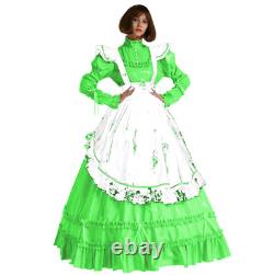 Gothic Lolita Girl Maid Sissy Lockable Green PVC Dress Cosplay Costume Tailored