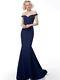 Jovani Navy Blue Off-shoulder Glittered Jersey Mermaid Gown New With Tags Size 6