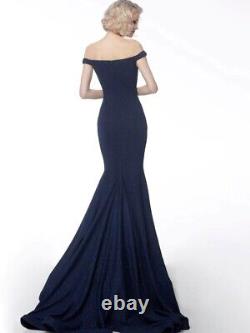 Jovani Navy Blue Off-Shoulder Glittered Jersey Mermaid Gown New with Tags Size 6