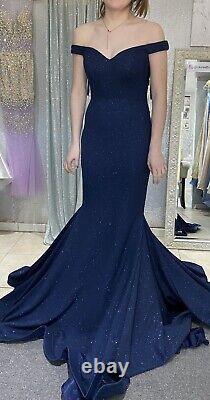 Jovani Navy Blue Off-Shoulder Glittered Jersey Mermaid Gown New with Tags Size 6