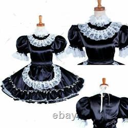 Lockable Sissy maid Black Satin dress Uniform cosplay costume Tailor-made