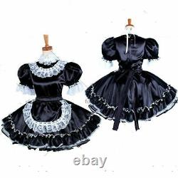 Lockable Sissy maid Black Satin dress Uniform cosplay costume Tailor-made