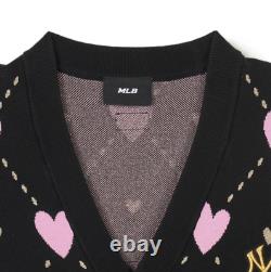 MLB KOREA Women's Heart Crop Cardigan, Black New York Yankees