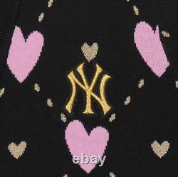 MLB KOREA Women's Heart Crop Cardigan, Black New York Yankees