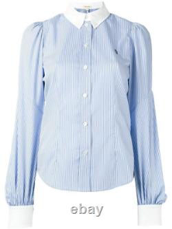 Marc Jacobs Shirt Womens 10 Blue Striped Button Up Long Sleeve Cotton Logo