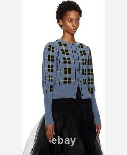 Molly Goddard Designer Wool Cardigan Blue Plaid Tartan Statement Sleeve Preppy S