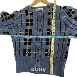 Molly Goddard Designer Wool Cardigan Blue Plaid Tartan Statement Sleeve Preppy S