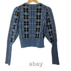 Molly Goddard Designer Wool Cardigan Blue Plaid Tartan Statement Sleeve Preppy S