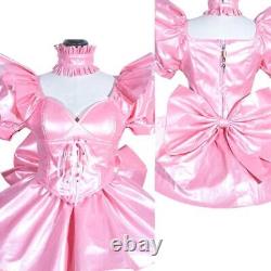 Pink Satin Sissy Maid Girl Lockable Dress Cos Cosplay Costume Tailor-made