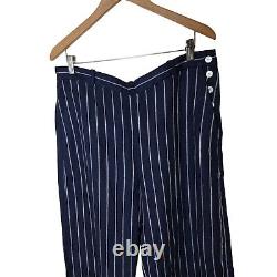 Polo Ralph Lauren Womens Pinstripe Linen Suit Trousers size 14 Navy Wide Leg