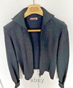 Prada Charcoal Gray Wool Knit Zip Up Sweater (40)