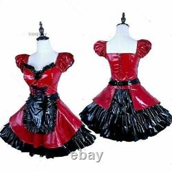 Red-Black Pvc Lockable Sissy Maid Dress Vinyl Uniform Tailor-MadeA