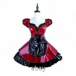 Red-Black Pvc Lockable Sissy Maid Dress Vinyl Uniform Tailor-MadeA