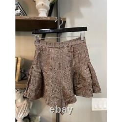 Sandro Gael Pleated High Waist Jacquard Skort Brown Womens Size 36 US 2 4