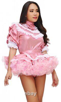 Sissy Girl Maid Lockable Pink PVC fluffy Dress Cosplay costume Tailored