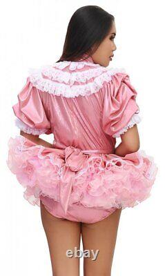 Sissy Girl Maid Lockable Pink PVC fluffy Dress Cosplay costume Tailored