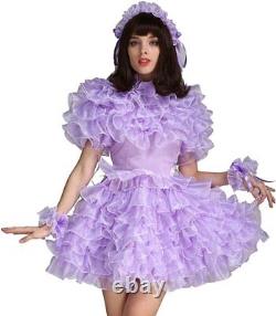 Sissy Girl Maid Satin Organza Pleated Puffy Dress Cosplay Costume Tailored