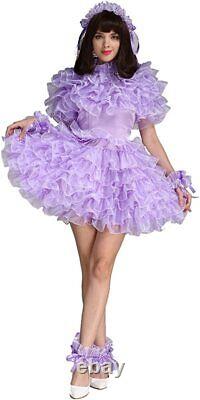 Sissy Girl Maid Satin Organza Pleated Puffy Dress Cosplay Costume Tailored