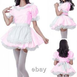 Sissy Girl Sexy Maid Pink pvc Lockable fluffy Dress Cosplay costume Tailored