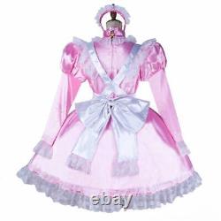Sissy Maid Girl long sleeve Satin Lockable Dress cosplay costume CD/TV Tailored