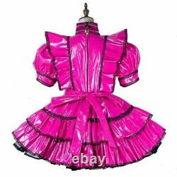 Sissy maid hot pink pvc dress lockable Uniform cosplay Tailor-made
