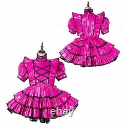 Sissy maid hot pink pvc dress lockable Uniform cosplay Tailor-made
