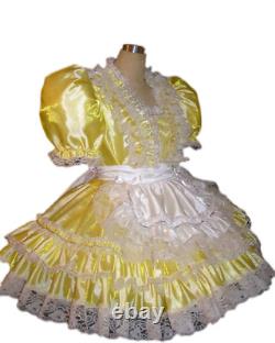 Sissy maid satin yellow dress lockable cosplay costume Tailor-made