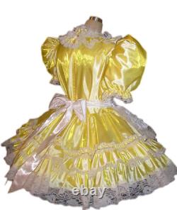 Sissy maid satin yellow dress lockable cosplay costume Tailor-made