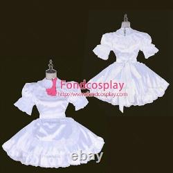 Sissy maid short lockable white satin dress Tailor-made