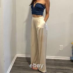 St John Liquid Pants, Champaign, Tailored, Wide Leg, High Waist, Pleated, Size 4