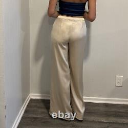 St John Liquid Pants, Champaign, Tailored, Wide Leg, High Waist, Pleated, Size 4