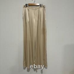 St John Liquid Pants, Champaign, Tailored, Wide Leg, High Waist, Pleated, Size 4