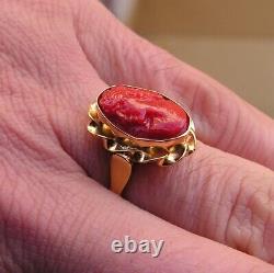 TAILORED ANTIQUE PHONECIAN Silver 925 FINEST BIG SLEEPING BEAUTY CORAL RING 6,5