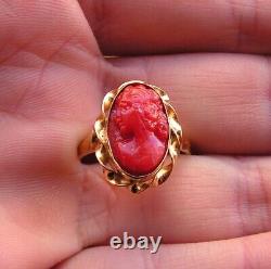 TAILORED ANTIQUE PHONECIAN Silver 925 FINEST BIG SLEEPING BEAUTY CORAL RING 6,5
